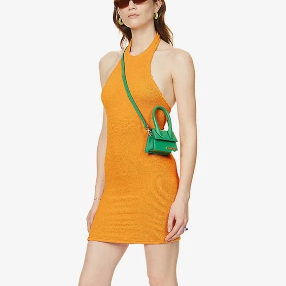 New Hunza G Dress Seersucker Mini Mango Sorbet Orange Yellow Halter Cute Polly - Picture 8 of 12